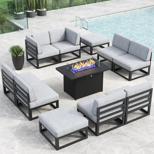 Large Aluminum Patio Furniture Set  Modern Outdoor Conversation Set Sectional  Sofa Set
