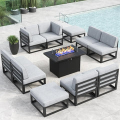 Large Aluminum Patio Furniture Set  Modern Outdoor Conversation Set Sectional  Sofa Set