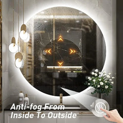 28 Inch Round Led Mirror for Bathroom,  Round Mirror with Lights,Framless Wall Mounted Lighted Bathroom Mirror Dimmable