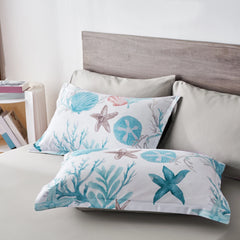 7 Piece Bed In A Bag Bed Comforter Set Queen, Fashion Starfish Coral Print, Boho Print Comforter And Sheet, Pillowcase Set,