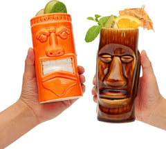 Hard-Carved and Hand-Painted Tiki Mugs Assorted Cocktail Set Party Event Mugs Drinkware, Cute Exotic Cocktail Glasses