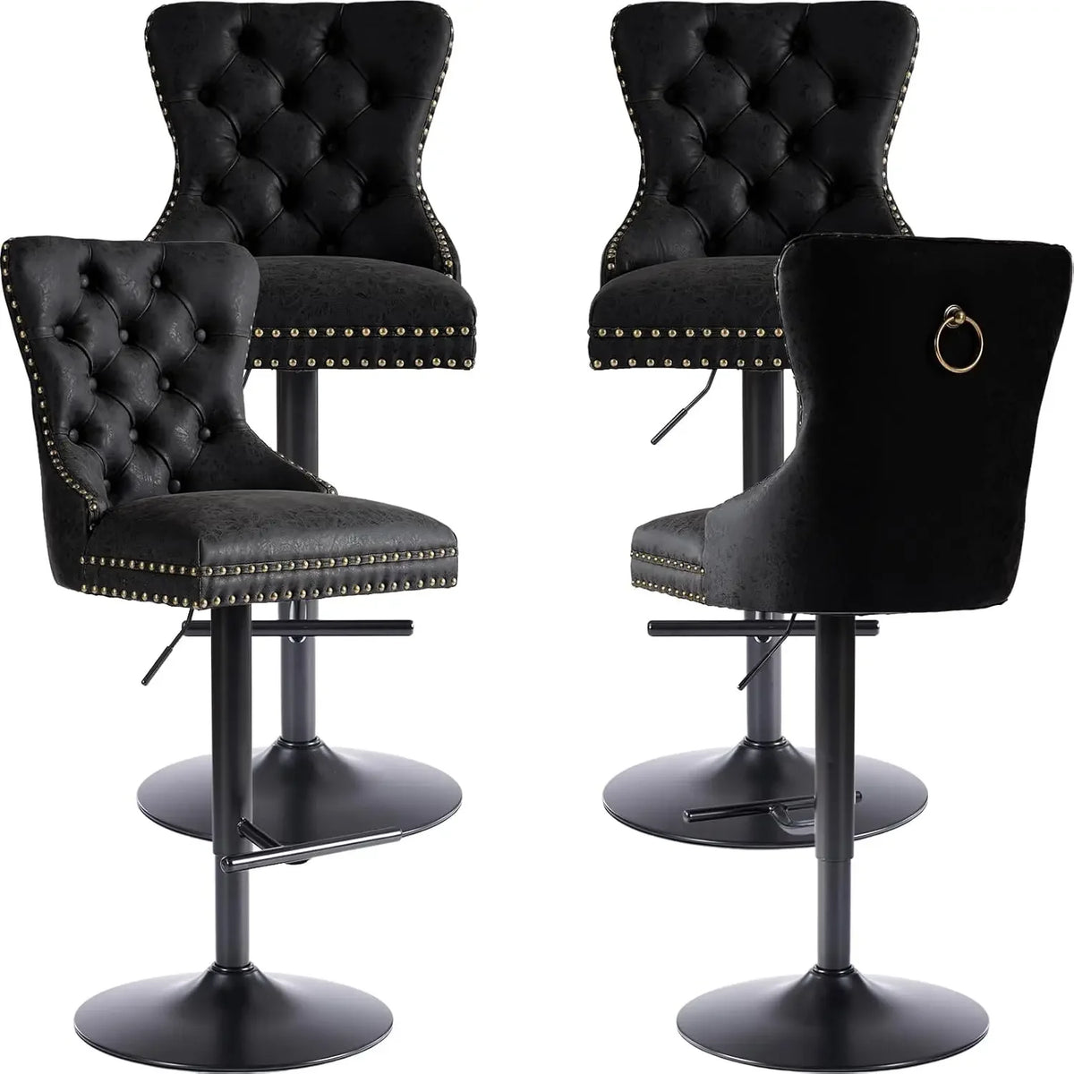 Velvet Swivel Bar Stools Set of 4 with Upholstered Back, Adjustable Counter Height Barstools, Bar Chairs for Home Bar Kitchen