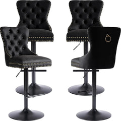 Velvet Swivel Bar Stools Set of 4 with Upholstered Back, Adjustable Counter Height Barstools, Bar Chairs for Home Bar Kitchen