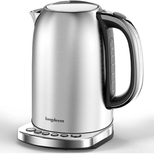 Temp Control Electric Tea Kettle, 1.7L Stainless Steel Water Boiler & Heater, Fast Boiling 1500 Watts, Cordless Kettle, Silver