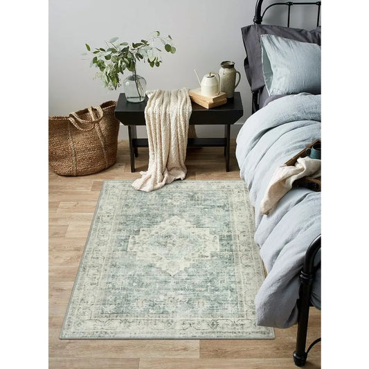 Washable Area Rug 3x5 - Non-Slip Indoor Rug for Entryway Bedroom,Boho Low-Pile Front Doormat Print Distressed
