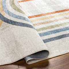 Washable Rugs, 9x12 Eliot Modern Beige Area Rugs, Orange Blue Grey Carpet for Living Room, Bedroom or Kitchen, Rug