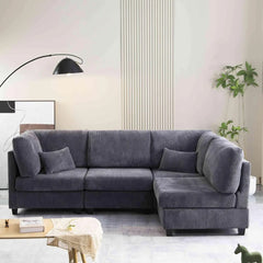 L-Shaped Convertible Modular Sectional Sofa with Movable Ottoman, Corduroy Upholstered Corner Couch