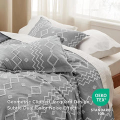 Boho Duvet Cover King Size - Checkered King Duvet Cover Set for All Seasons, 3 Pieces Soft Shabby Chic Embroidery Boho Bedding