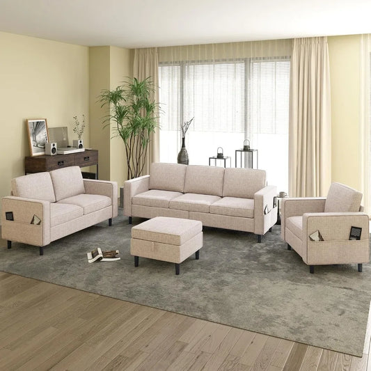 3-Piece L-Shaped Sectional Sofa Set with Armchair & Ottoman, Convertible Lounge Couch for Living Room & Apartment