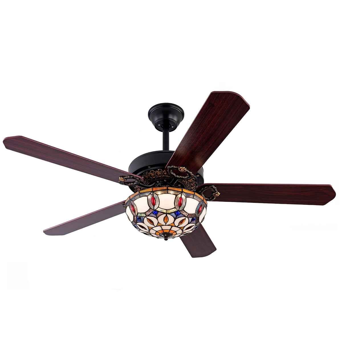 52'' Tiffany Ceiling Fan with 3 Lights + Remote Control Wooden Ceiling Fan