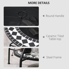 30" Wood Burning Fire Pit & Outdoor Ice Bucket Side Table, Steel, Lid, Mosaic