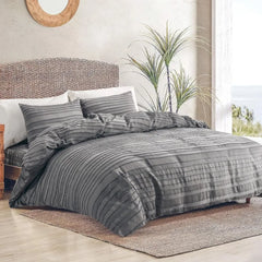 Duvet Cover Queen Size, Navy 3 Pieces Boho Tufted Duvet Cover Set, Soft and Lightweight Microfiber Comforter Cover Set