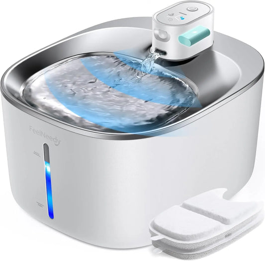 Wireless Cat Water Fountain with Sensor, 4000mAh Battery Operated, FEELNEEDY 4L/135 fl oz Pet Water Fountain