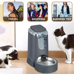 Automatic Cat Feeder and Water Dispenser with Stainless Steel Bowl Dog Gravity Food Feeder and Waterer for Small Medium Pets