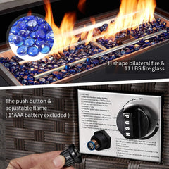 44in Outdoor Propane Gas Fire Pit Table, 50,000 BTU Auto-Ignition Gas Firepit with Glass Wind Guard
