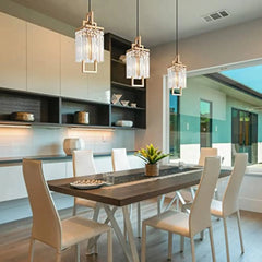 Modern Gold Pendant Light Fixtures for Kitchen Island and Dining Room, Industrial Small Hanging Crystal Chandelier Light Fixtur