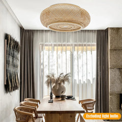 16"Vintage Woven Bamboo Ceiling Lights Rattan Flush Mount Ceiling Light Wicker Basket Light Art Bamboo Light Handmade