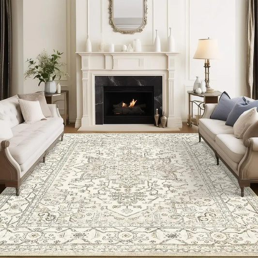 8x10 Area Rugs for Living Room, Stain Resistant Neutral Washable Rugs for Dining Room, Vintage Non-Slip Thin Large