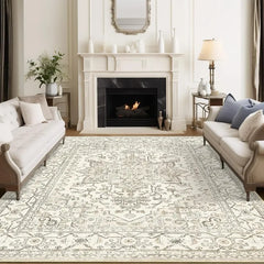 8x10 Area Rugs for Living Room, Stain Resistant Neutral Washable Rugs for Dining Room, Vintage Non-Slip Thin Large