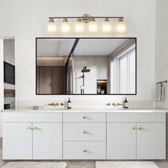 39" Modern 6-Light Vanity Wall Light Sconce for Bathroom Golden Finish Frosted Glass Shades Bathroom Lighting Fixture No Bulbs