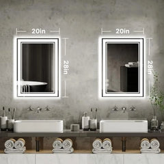 Led Bathroom Mirror 28×20Inch,Dimmable Vanity Mirror with Lights,可调节,防雾, El Listed (Front Lights+Backlit)