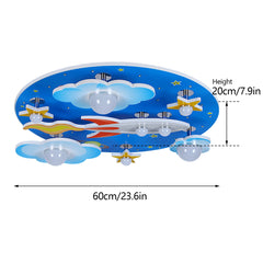 23.62" Modern Cartoon LED Ceiling Light Dimmable Blue Wood Cosmic Stars Flush Mount Chandelier Children's Room Ligting Fixture
