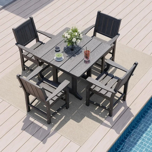 5 PCS Outdoor Dining Set,Outdoor Table and Chairs,Spacious Patio Dining Sets with Elegant Armrest, All-Weather Wood Dining Table