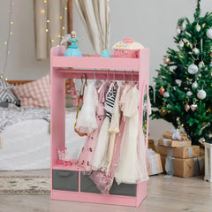 Large Dress up Storage w/Mirror, Kids Costume Organizer, Portable Closets with 3 Non-Woven Drawers, Kids Costume Closet