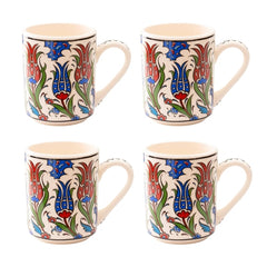 Set of 4 Handmade in Türkiye Ceramic Botanical Mugs - 9 Styles