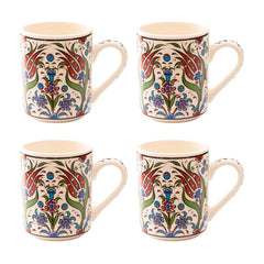 Set of 4 Handmade in Türkiye Ceramic Botanical Mugs - 9 Styles