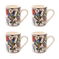 Set of 4 Handmade in Türkiye Ceramic Botanical Mugs - 9 Styles