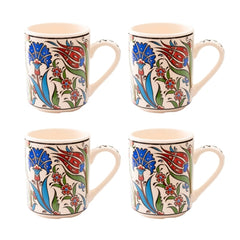 Set of 4 Handmade in Türkiye Ceramic Botanical Mugs - 9 Styles