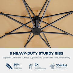 10ft Solar Lights Offset Cantilever Patio Umbrella - with Light and Base, LED Lighted Offset Hanging Patio Outdoor Market