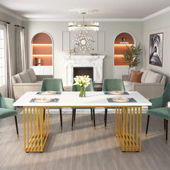 Tribesigns 70.9" Modern Office Desk, Wooden Computer Desk, White Executive Desk with Gold Metal Legs, Small Conference Table