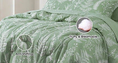 PHF 7 Pieces California King Bed in A Bag, Ultra Soft Comforter Set & Sheet Set, Reversible Botanical Bedding Set Include Comfor