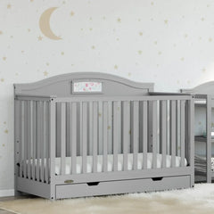 5-in-1 Convertible Baby Crib with Drawer and Reversible Headboard, Pebble Gray