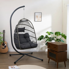 Outdoor Egg Hanging  With Stand, Patio Wicker Swing Egg  Indoor Swinging  Outdoor Hammock Egg