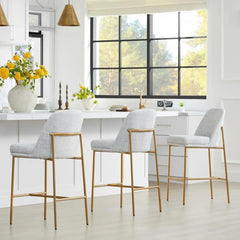 Counter Height Bar Stools Set of 2, FSC Certified Metal Barstools for Kitchen Island, 27" H Seat Height,Fabric, White