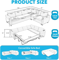 Sleeper Sofa Bed, Pull-Out Couch with Mattress, Modern L-Shaped Convertible Sofa with Storage