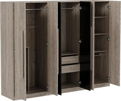 82.6" Wooden Armoire Wardrobe Cabinet with 6 Doors, 2 Drawers, 4 Storage Shelves & 4 Hanging Rods, Armoire Wardrobes Closet