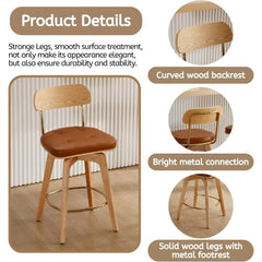 PU Leather Swivel Counter Stools Set of 2, Modern Button Tufted 26" Seat Height Low Bar Stools with Wooden Legs Upholst