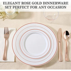 600 Plastic Disposable Tableware Set for 100 Guests, Including 100 Dinner Plates, 100 Salad Plates, 100 Cups, 100 Silverware Set