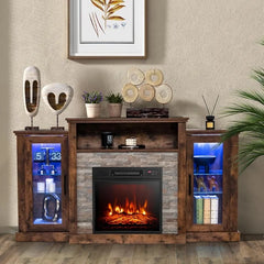 Fireplace TV Stand with LED Lights & 18” Electric Fireplace – Entertainment Center for TVs Up to 65”