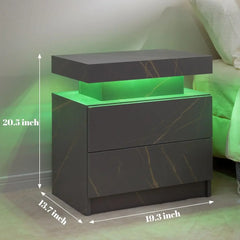 Nightstand LED Bedside Table for Bedroom Modern Night Stand with 2 Wood Drawers End Side Table for Bedroom