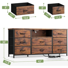 Dresser TV Stand with Power Outlet & 8 Fabric Drawers – Storage Media Console for Bedroom & Living Room