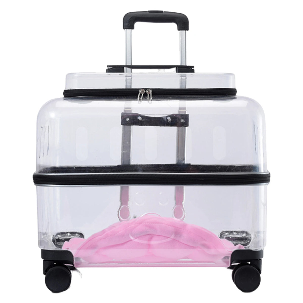 Cat Carrier with Wheels Transparent Pet Carrier Cat Trolley Case with Breathable Holes Large Space Cat Backpack for Travel