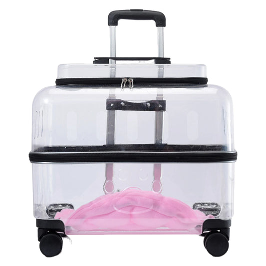 Cat Carrier with Wheels Transparent Pet Carrier Cat Trolley Case with Breathable Holes Large Space Cat Backpack for Travel