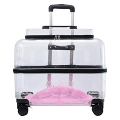Cat Carrier with Wheels Transparent Pet Carrier Cat Trolley Case with Breathable Holes Large Space Cat Backpack for Travel