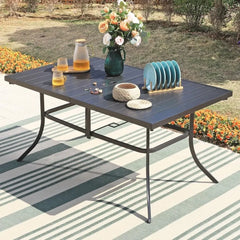 Patio Outdoor Table and Chairs Set with Umbrella Beige, Patio Dining Sets for 6, 7 Pieces Patio Table Set Clearance