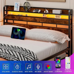 King Size Headboard, Height Adjustable Headboards with 2 Outlets and 2 USB Ports, Sturdy Stable Bed Head Board Upgraded Storage